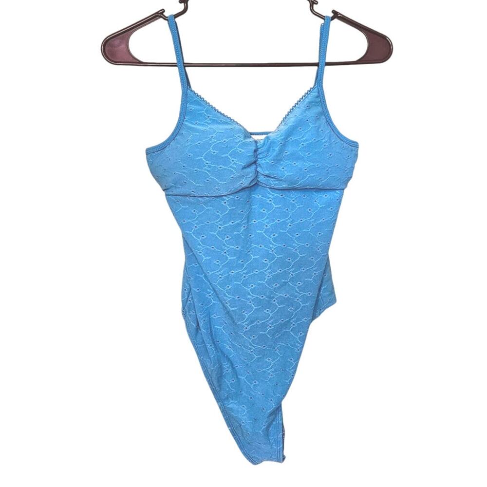 Eye Candy Body Suit Light Blue Eyelet Soft Built in Pads Size Small Polyester